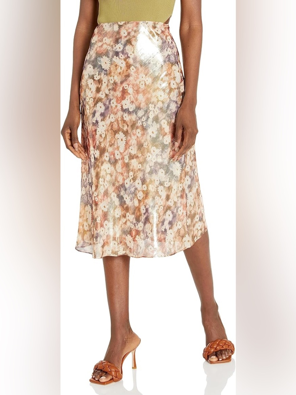 Club Monaco Trycia Silk Sunset Shiny Floral Midi Skirt Size 14 NWT